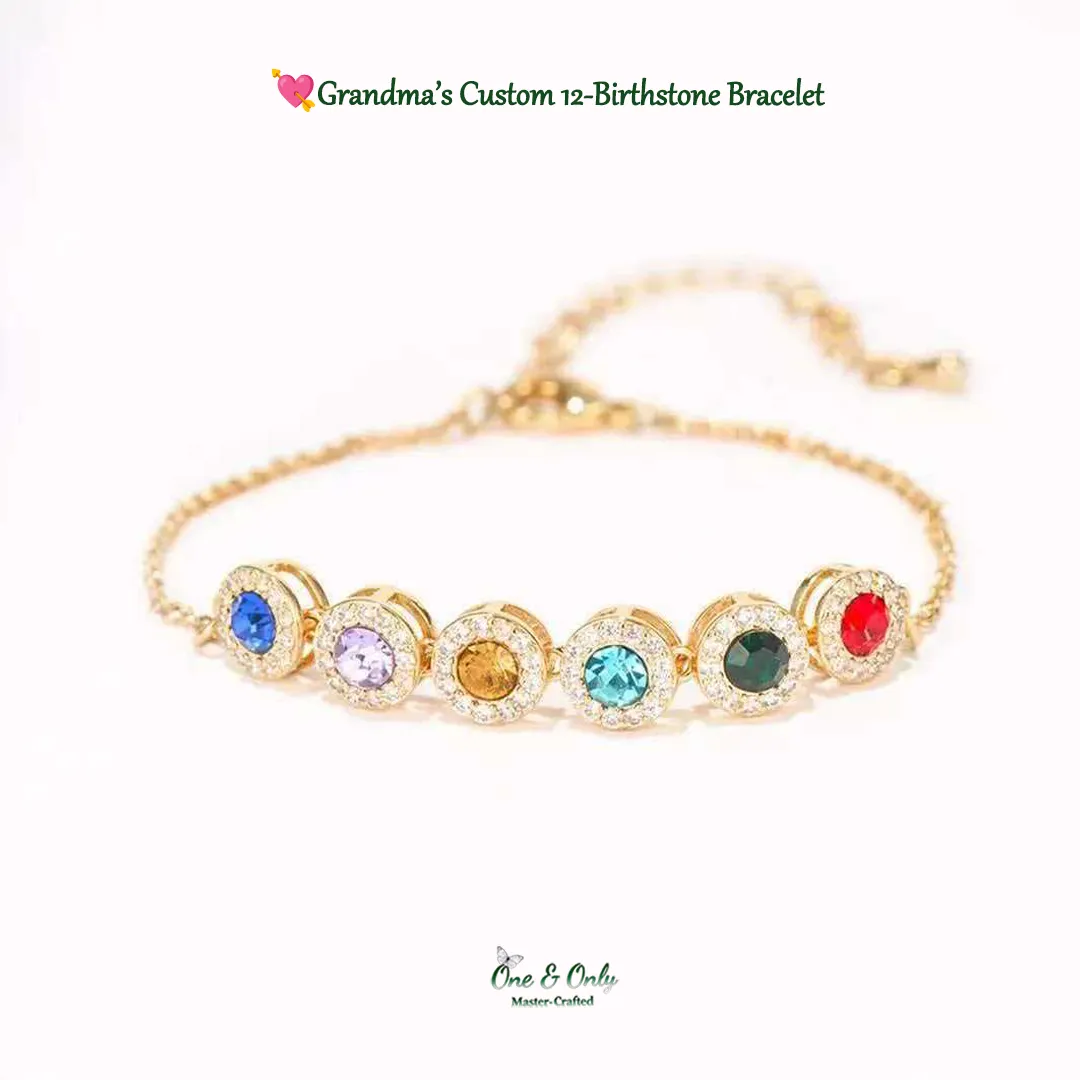💘Valentine’s Day Gift for Grandma  – Grandma’s Custom 12-Birthstone Bracelet – Personalize with 1-14 Birthstones for Every Loved One🎁 