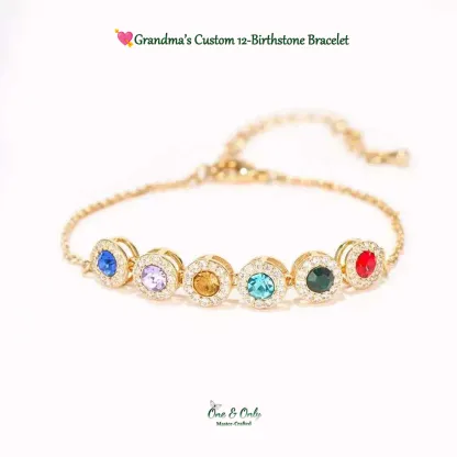 💘Valentine’s Day Gift for Grandma  – Grandma’s Custom 12-Birthstone Bracelet – Personalize with 1-14 Birthstones for Every Loved One🎁 