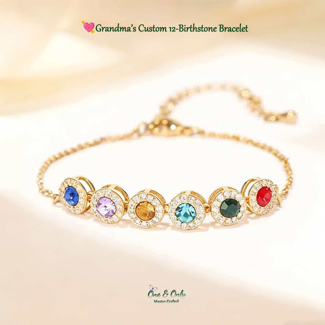 💘Valentine’s Day Gift for Grandma  – Grandma’s Custom 12-Birthstone Bracelet – Personalize with 1-14 Birthstones for Every Loved One🎁 