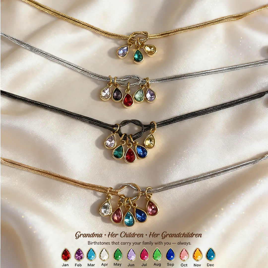 💧 Custom Teardrop Birthstone Bracelet – Personalized for Grandma – Up to 14 Heart-Shaped Birthstones 