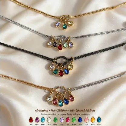 💧 Custom Teardrop Birthstone Bracelet – Personalized for Grandma – Up to 14 Heart-Shaped Birthstones 