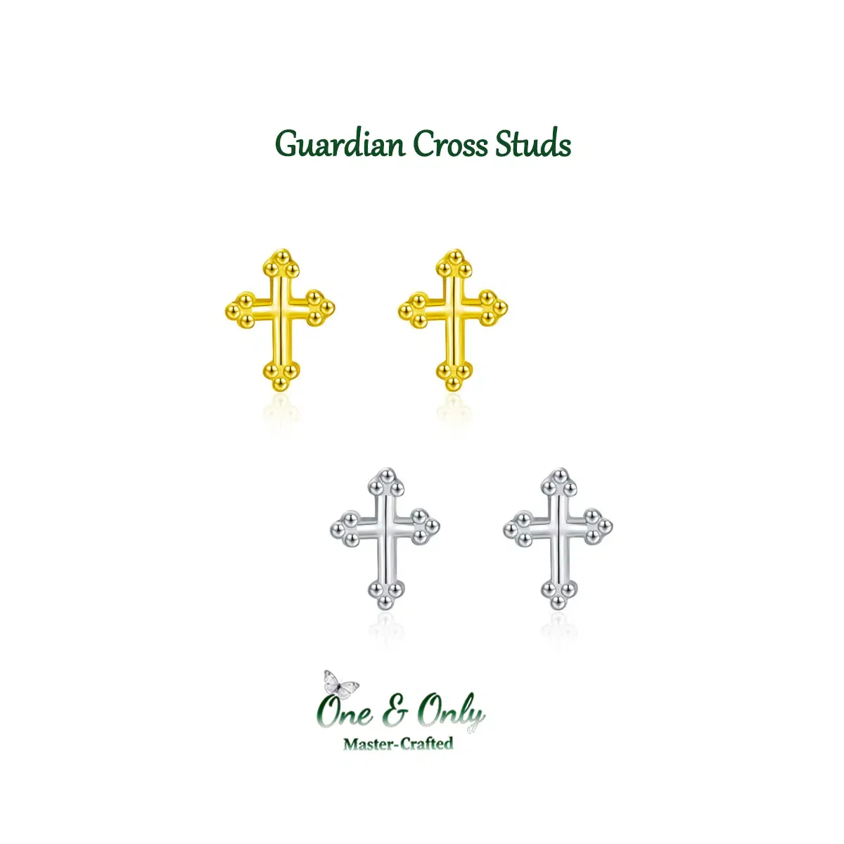 Sterling S925 Silve + 5A CZ | Guardian Cross Studs | Nickel-Free Plating