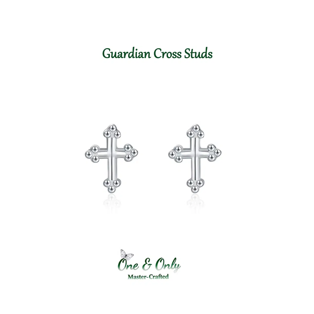 Sterling S925 Silve + 5A CZ | Guardian Cross Studs | Nickel-Free Plating