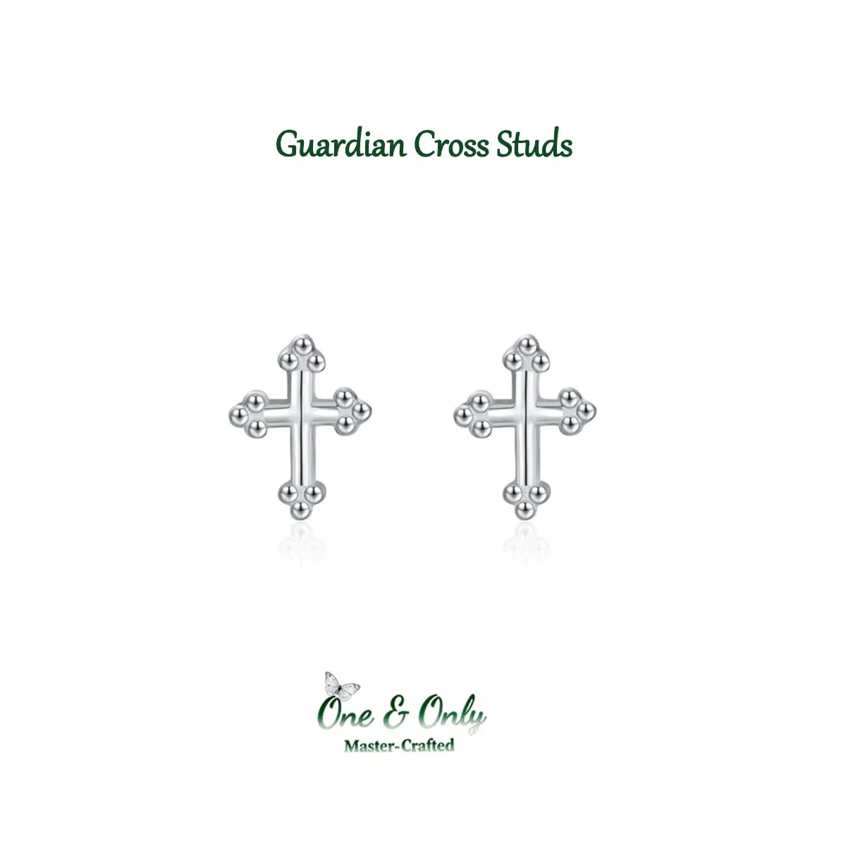 Sterling S925 Silve + 5A CZ | Guardian Cross Studs | Nickel-Free Plating
