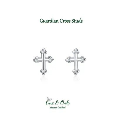 Sterling S925 Silve + 5A CZ | Guardian Cross Studs | Nickel-Free Plating