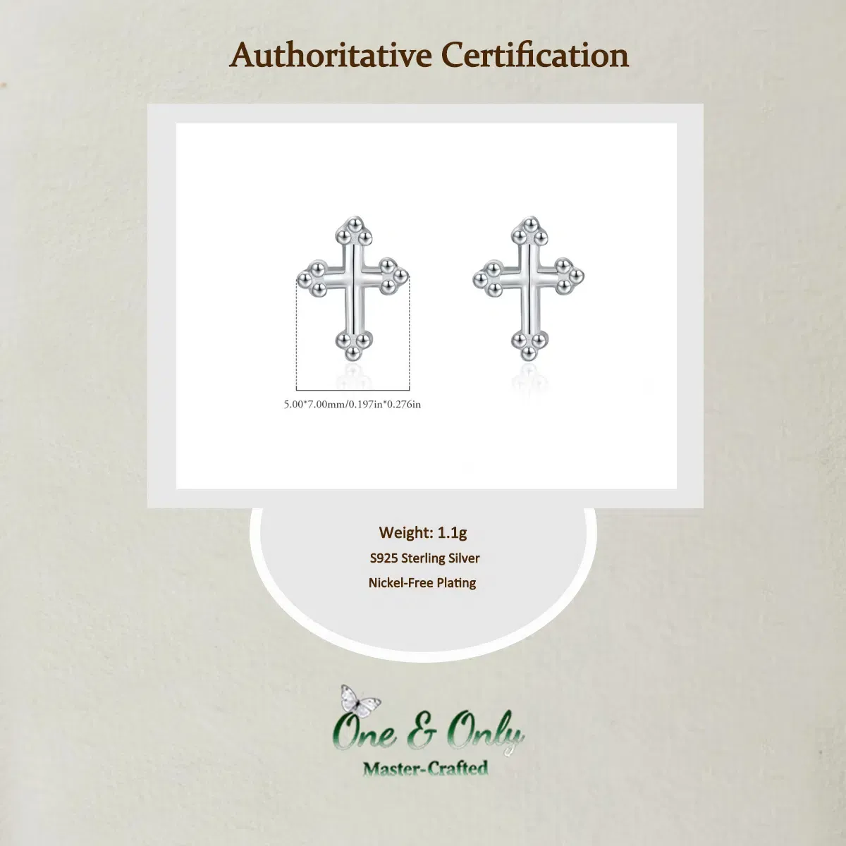 Sterling S925 Silve + 5A CZ | Guardian Cross Studs | Nickel-Free Plating