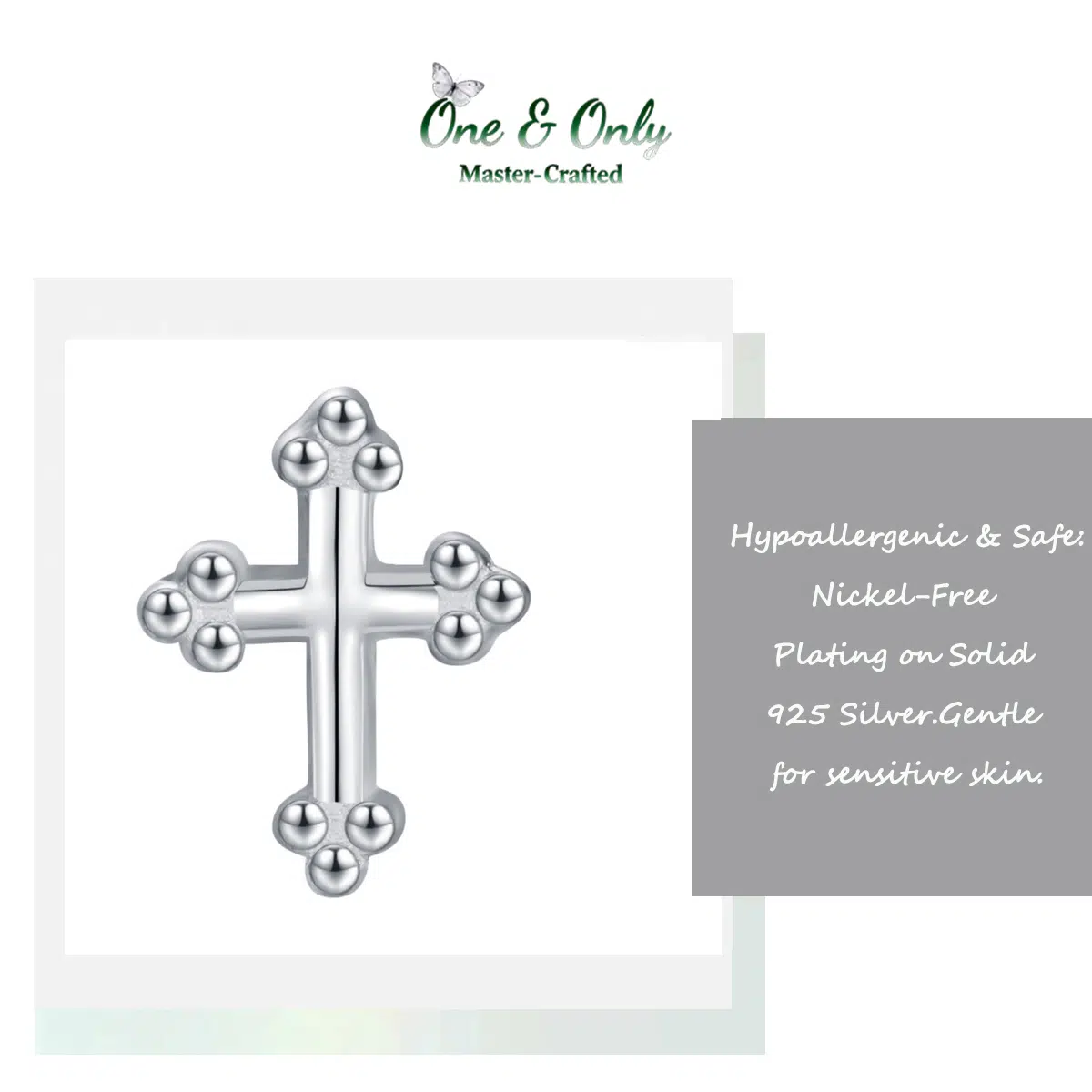 Sterling S925 Silve + 5A CZ | Guardian Cross Studs | Nickel-Free Plating