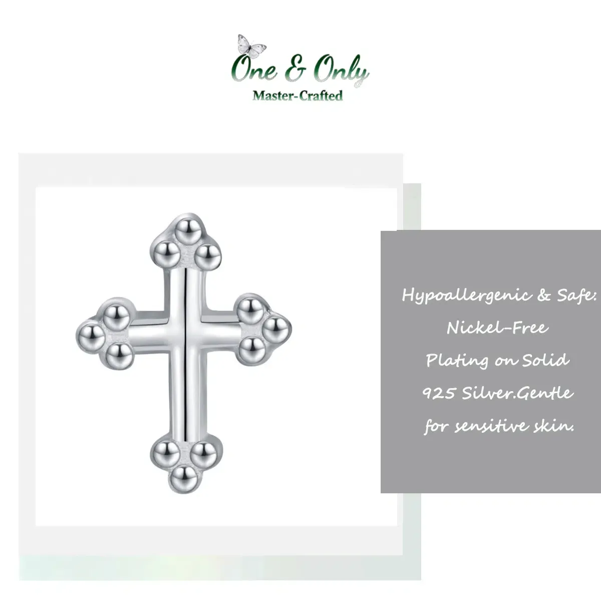 Sterling S925 Silve + 5A CZ | Guardian Cross Studs | Nickel-Free Plating