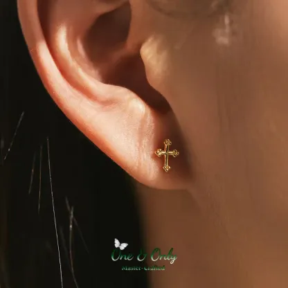 Sterling S925 Silve + 5A CZ | Guardian Cross Studs | Nickel-Free Plating