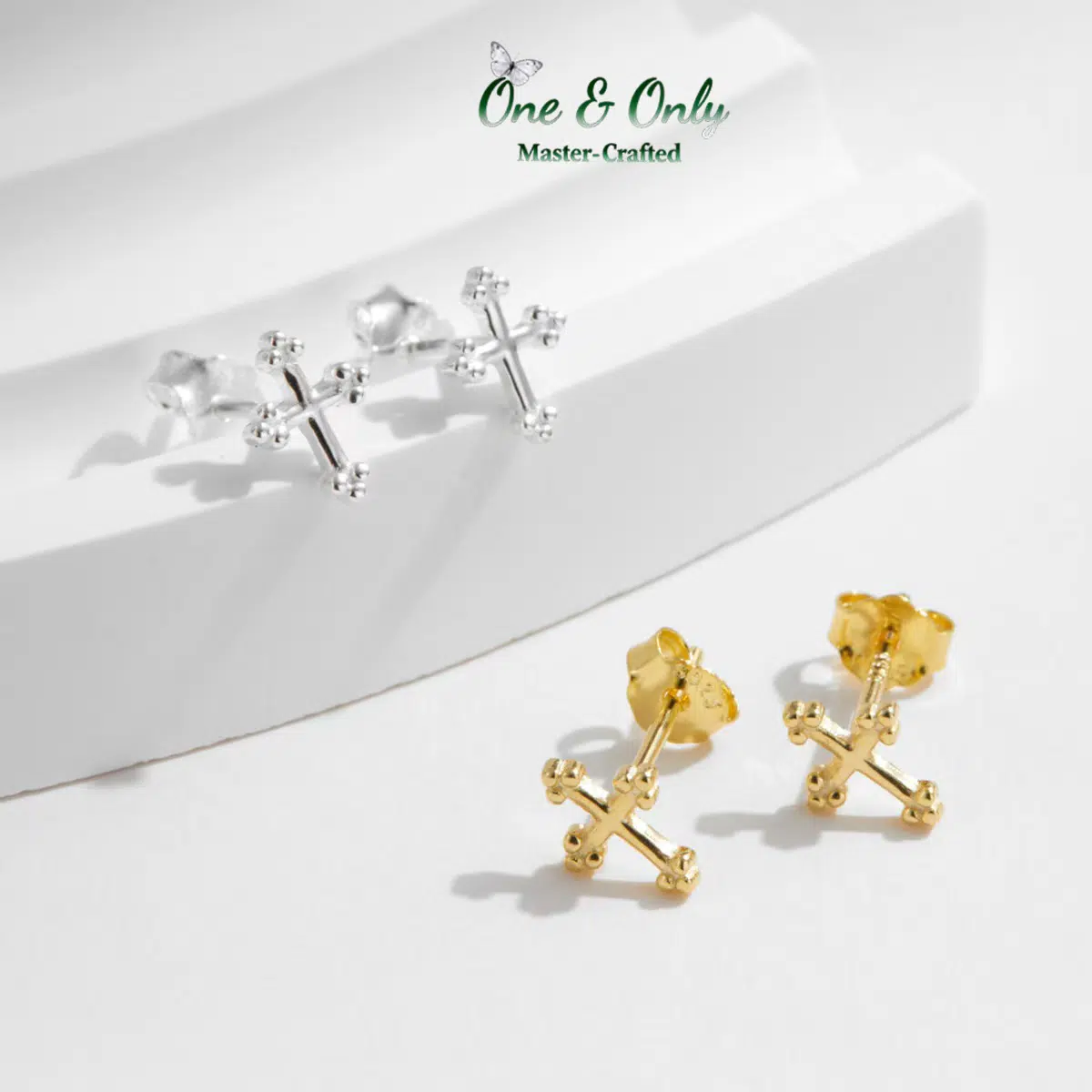 Sterling S925 Silve + 5A CZ | Guardian Cross Studs | Nickel-Free Plating