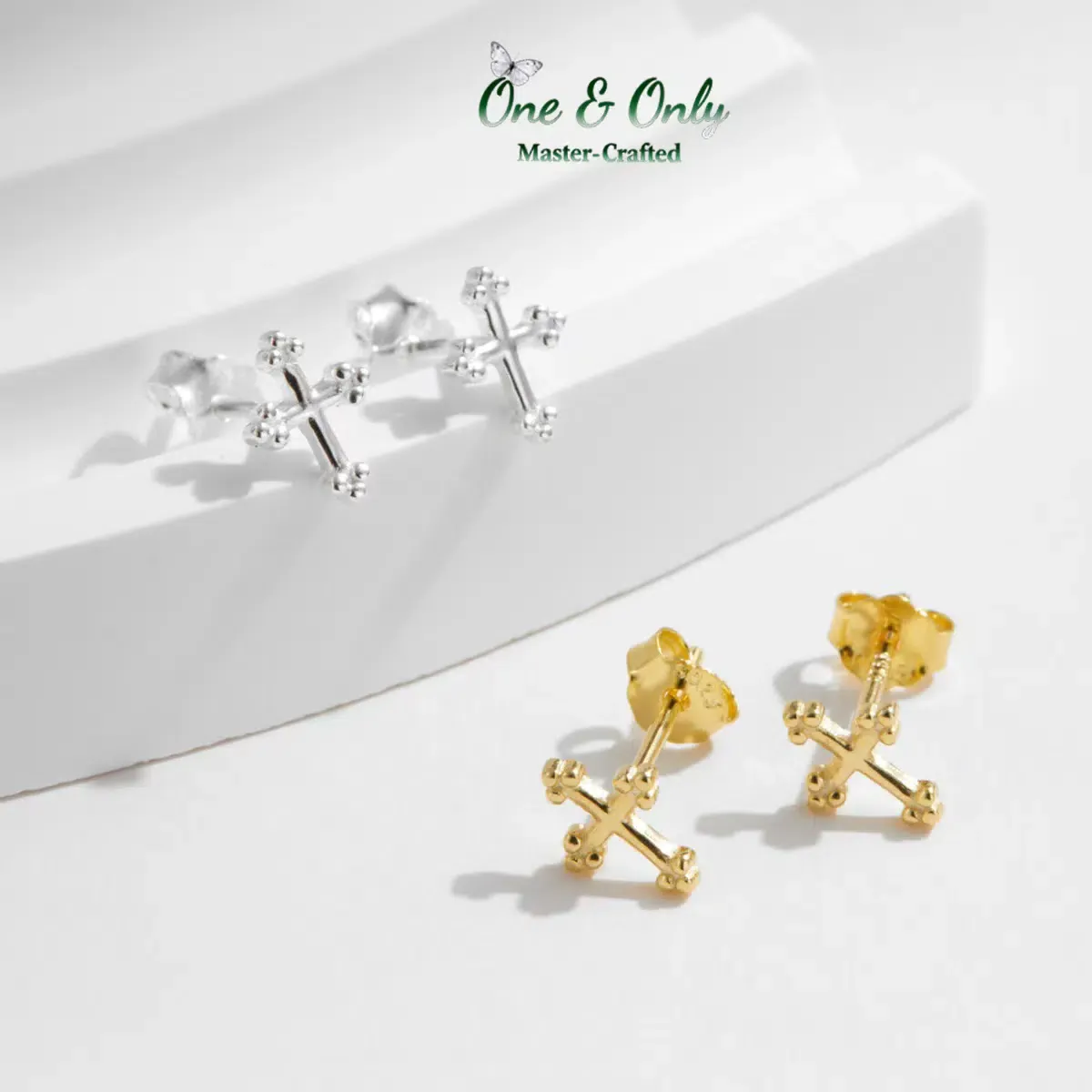 Sterling S925 Silve + 5A CZ | Guardian Cross Studs | Nickel-Free Plating