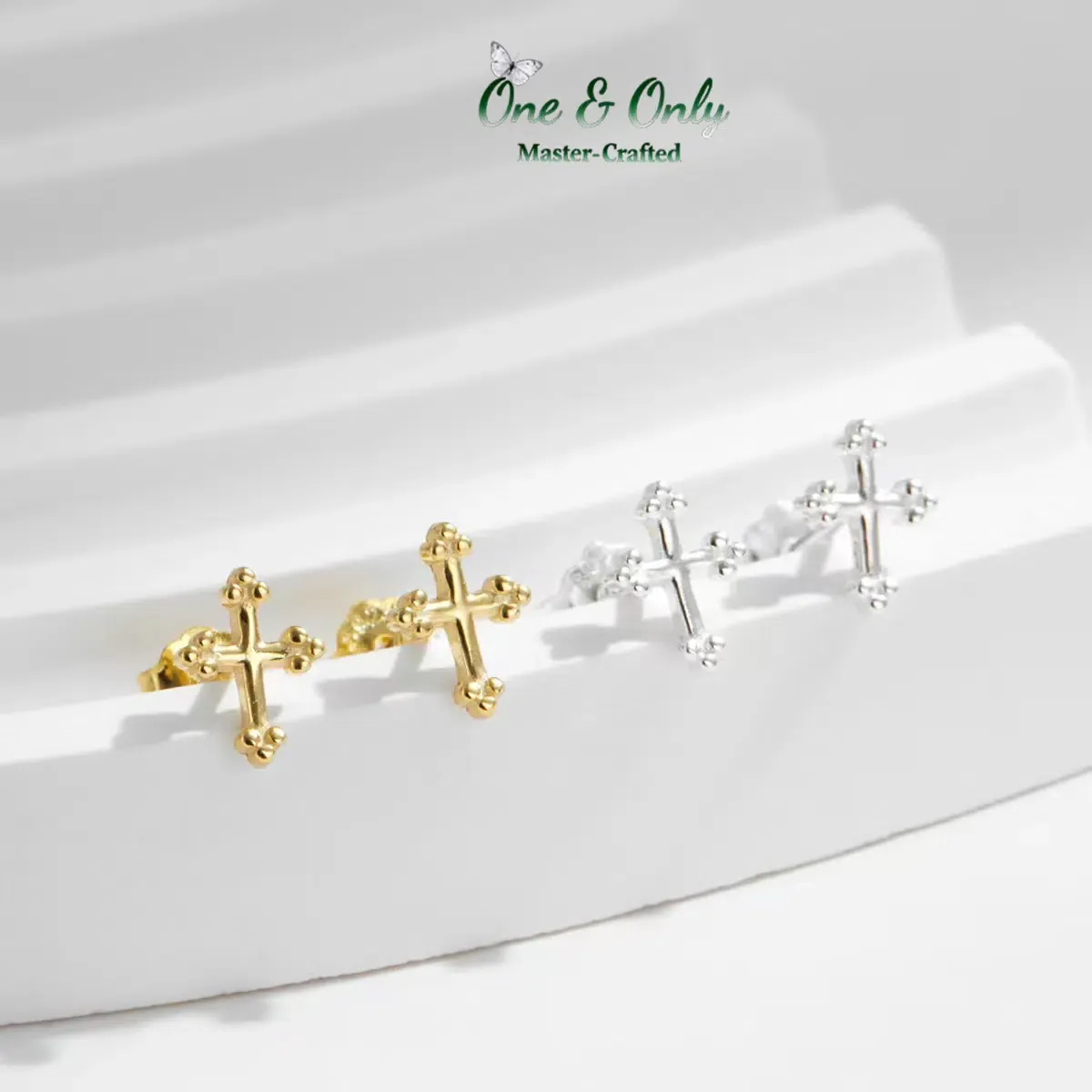 Sterling S925 Silve + 5A CZ | Guardian Cross Studs | Nickel-Free Plating