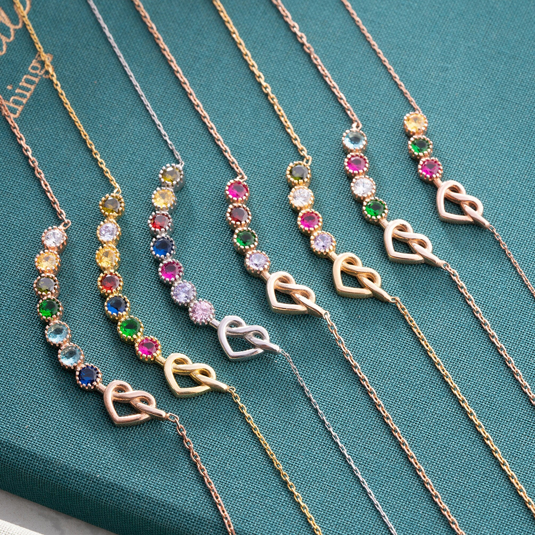 1-7 Birthstones Grandma's Heartbeat Heart Knot Necklace💝