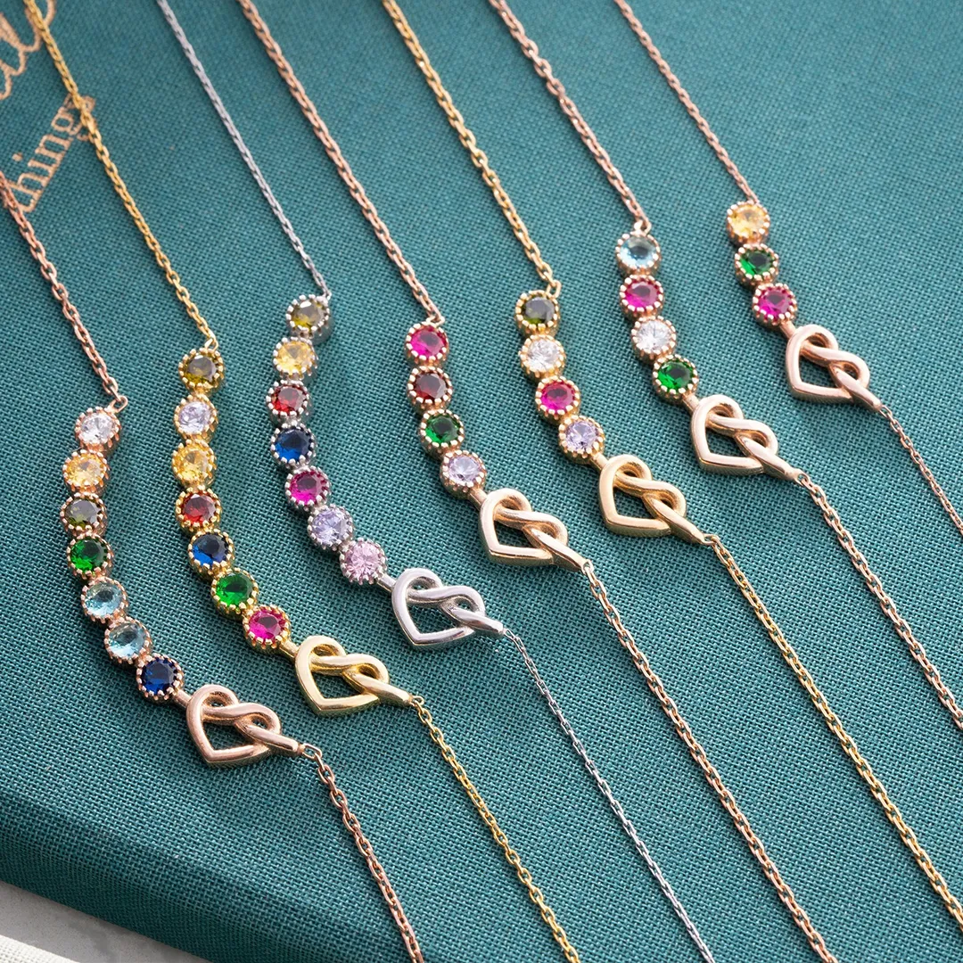 1-7 Birthstones Grandma's Heartbeat Heart Knot Necklace💝