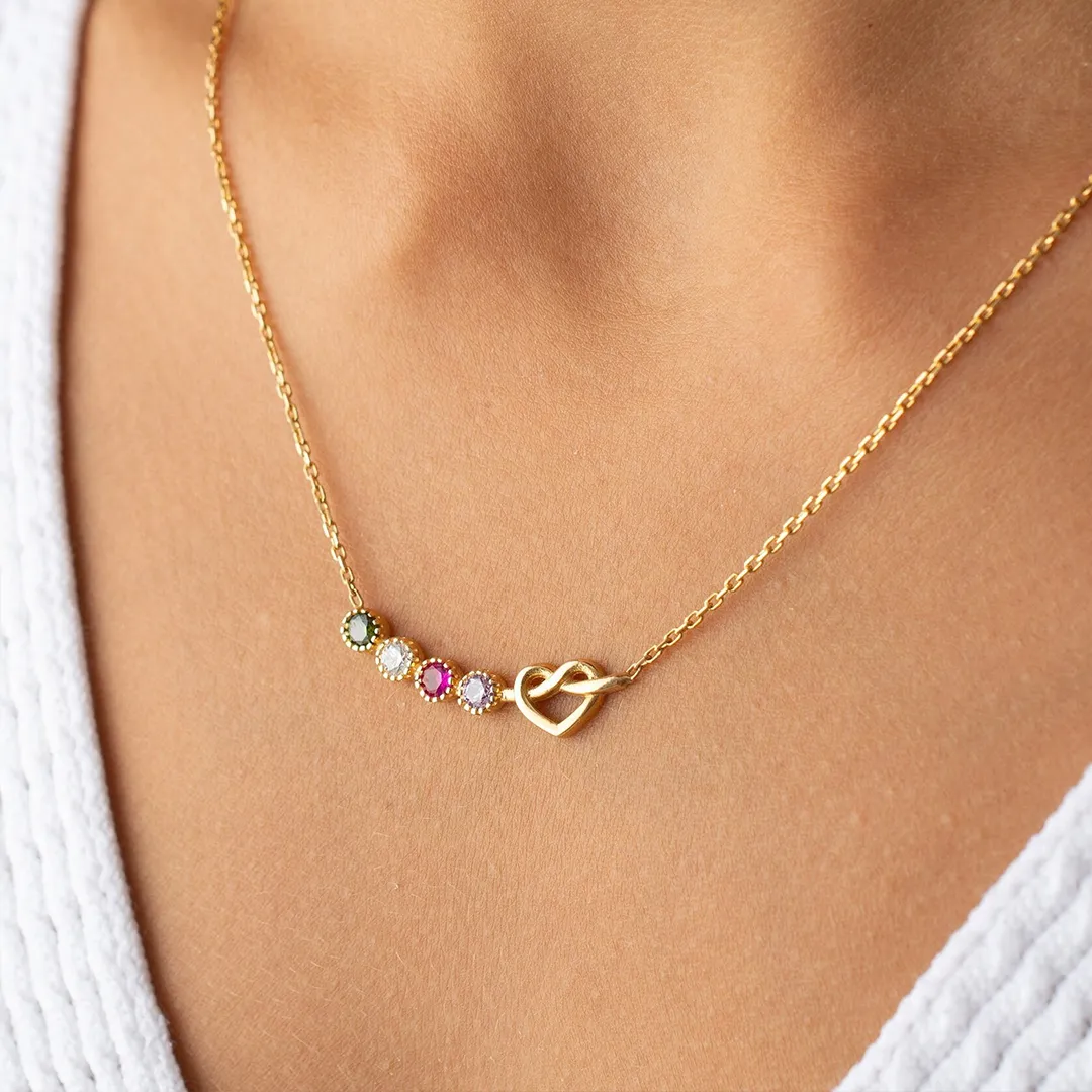 1-7 Birthstones Grandma's Heartbeat Heart Knot Necklace💝