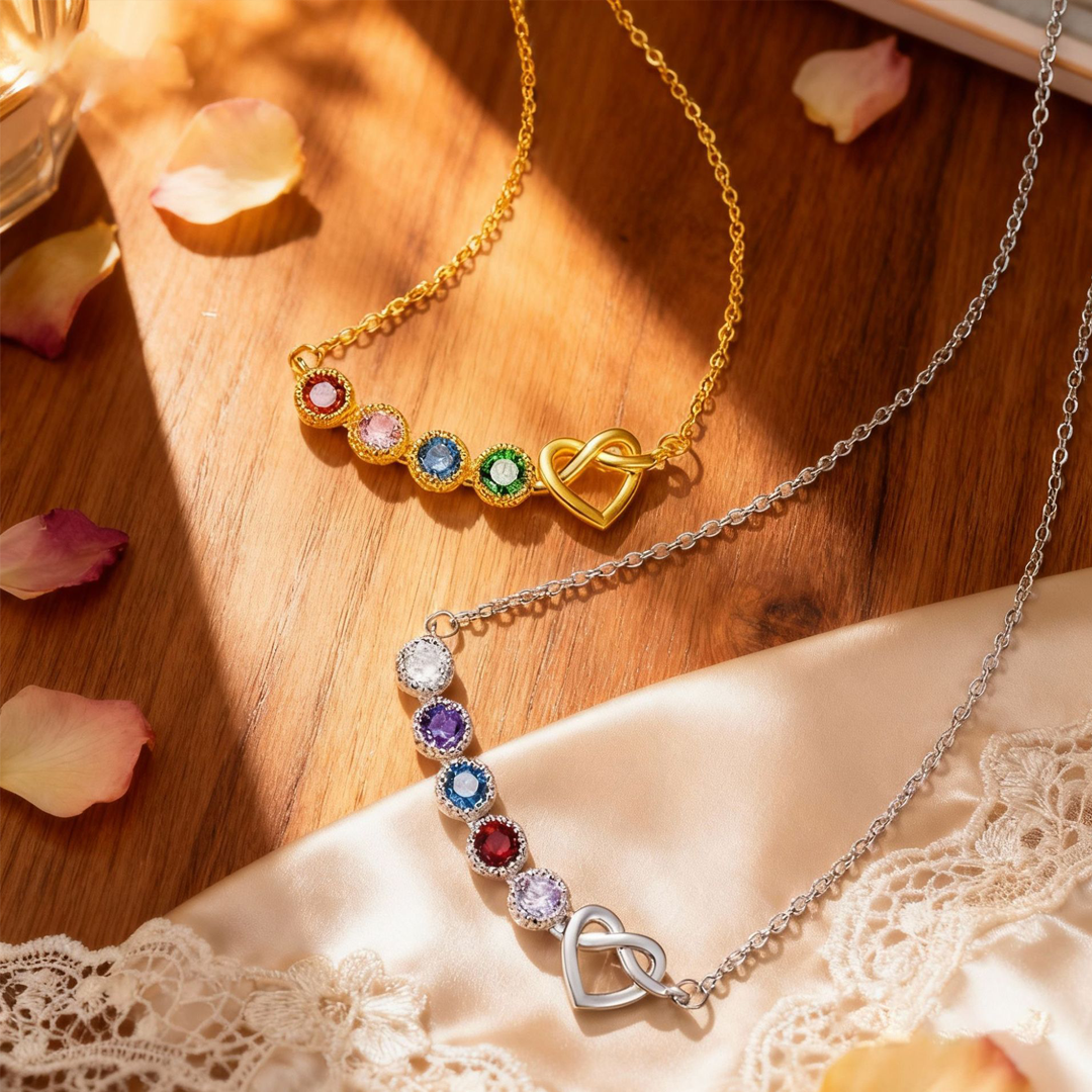 1-7 Birthstones Grandma's Heartbeat Heart Knot Necklace💝