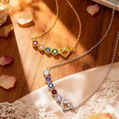 1-7 Birthstones Grandma's Heartbeat Heart Knot Necklace💝