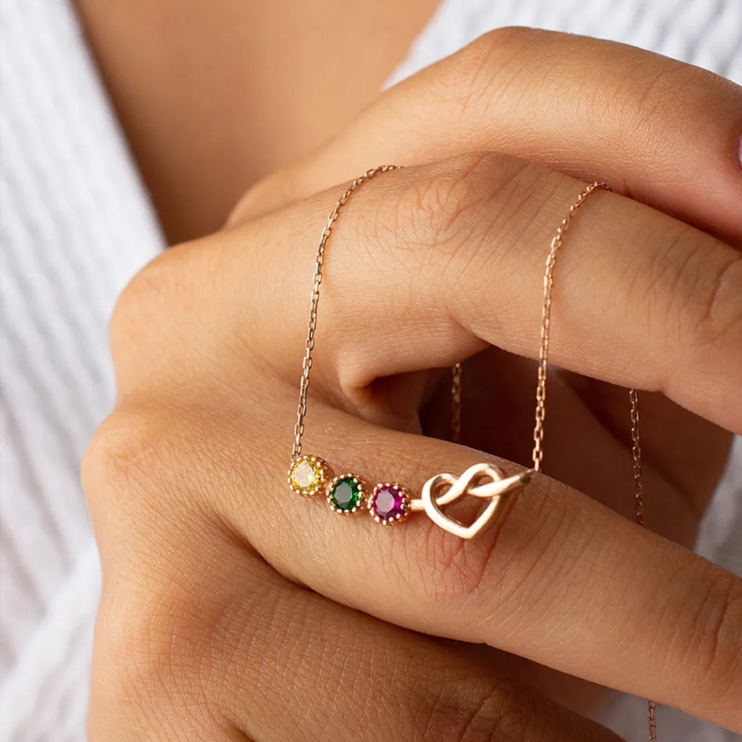 1-7 Birthstones Grandma's Heartbeat Heart Knot Necklace💝