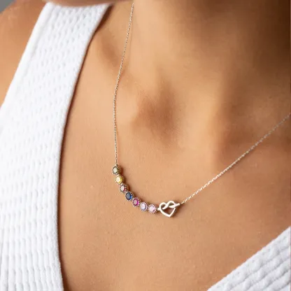 1-7 Birthstones Grandma's Heartbeat Heart Knot Necklace💝