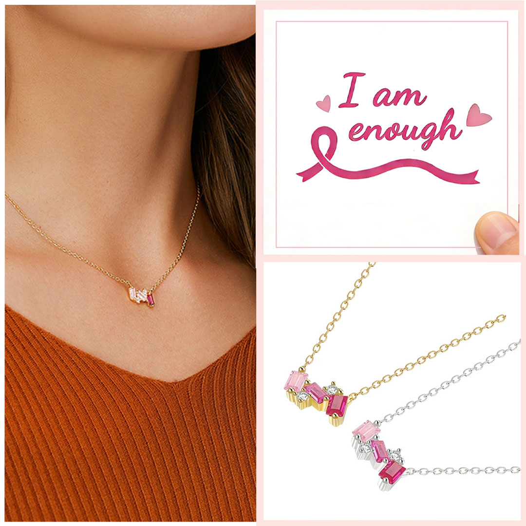 I Am Enough Pink Broken Necklace | Meaningful Jewelry Gift For Cancer Fighter