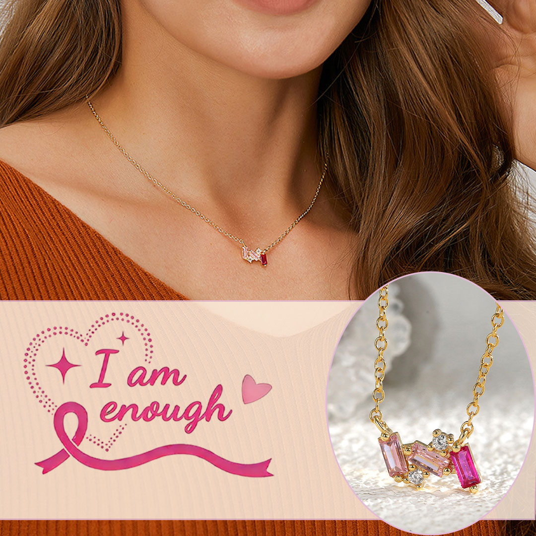 I Am Enough Pink Broken Necklace | Meaningful Jewelry Gift For Cancer Fighter