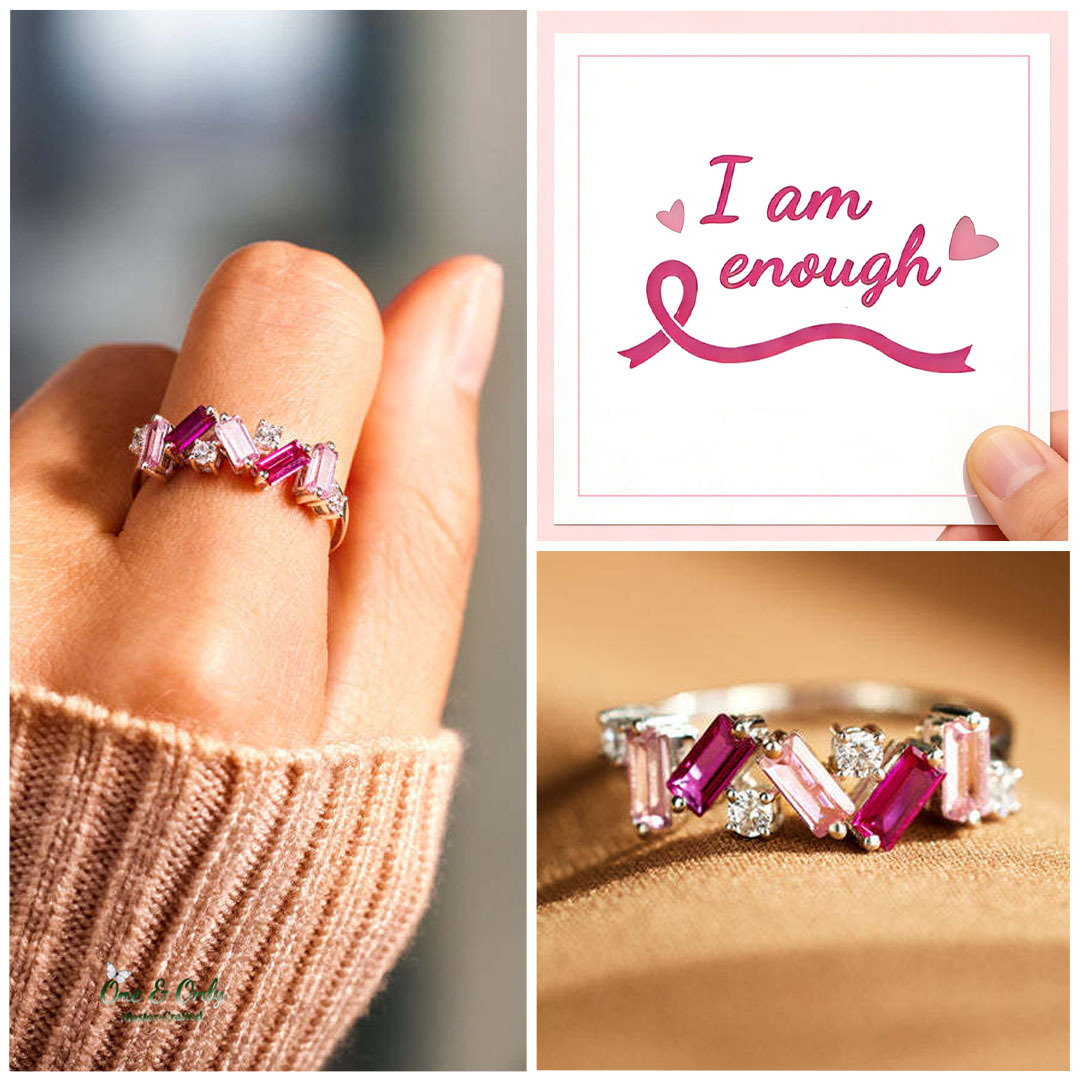 I Am Enough Pink Broken Ring | Meaningful Jewelry Gift For Cancer Fighter