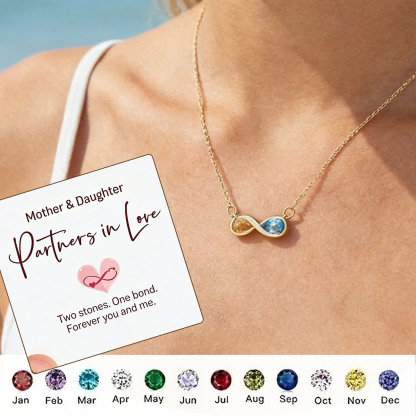 Infinite Love Birthstone Necklace – Custom Month Stone Pendant for Mother & Daughter💝