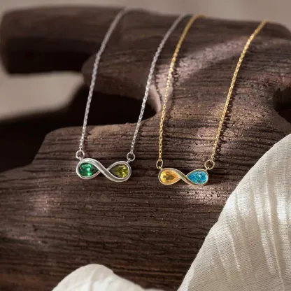 Infinite Love Birthstone Necklace – Custom Month Stone Pendant for Mother & Daughter💝