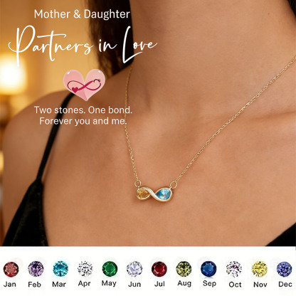 Infinite Love Birthstone Necklace – Custom Month Stone Pendant for Mother & Daughter💝