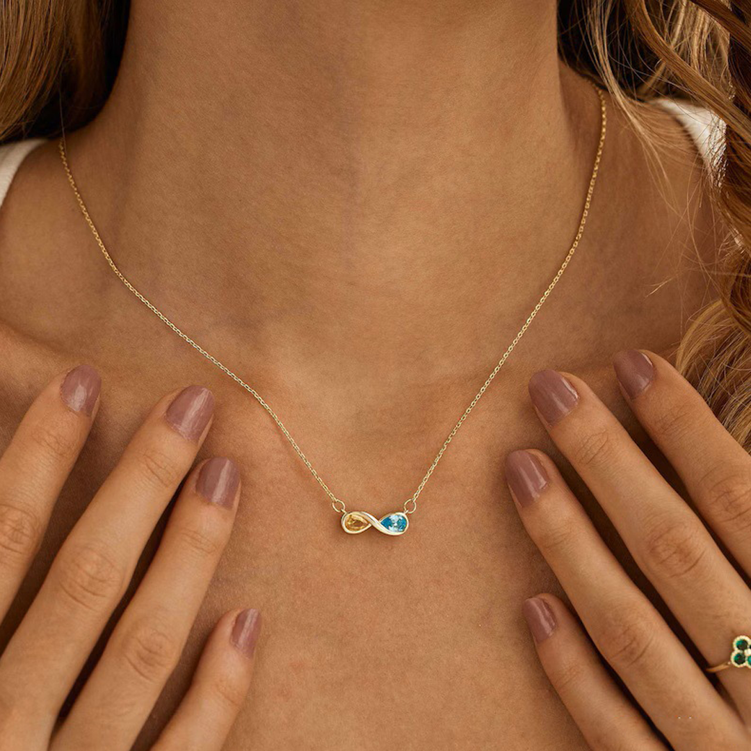 Infinite Love Birthstone Necklace – Custom Month Stone Pendant for Mother & Daughter💝
