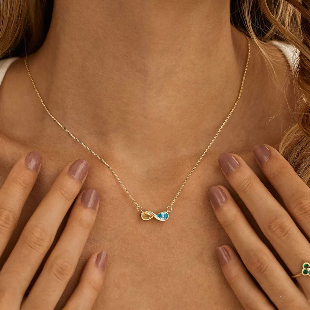 Infinite Love Birthstone Necklace – Custom Month Stone Pendant for Mother & Daughter💝