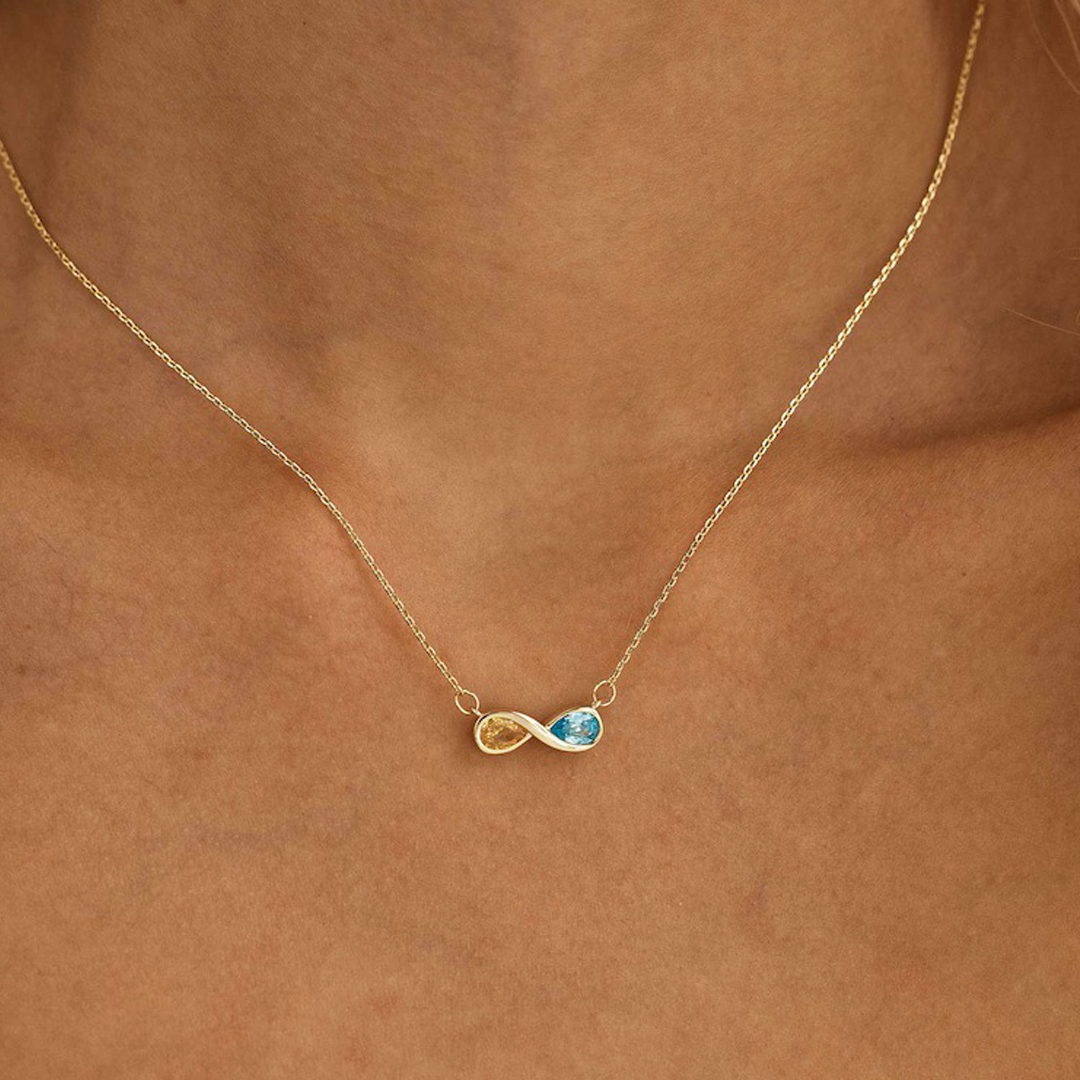 Infinite Love Birthstone Necklace – Custom Month Stone Pendant for Mother & Daughter💝
