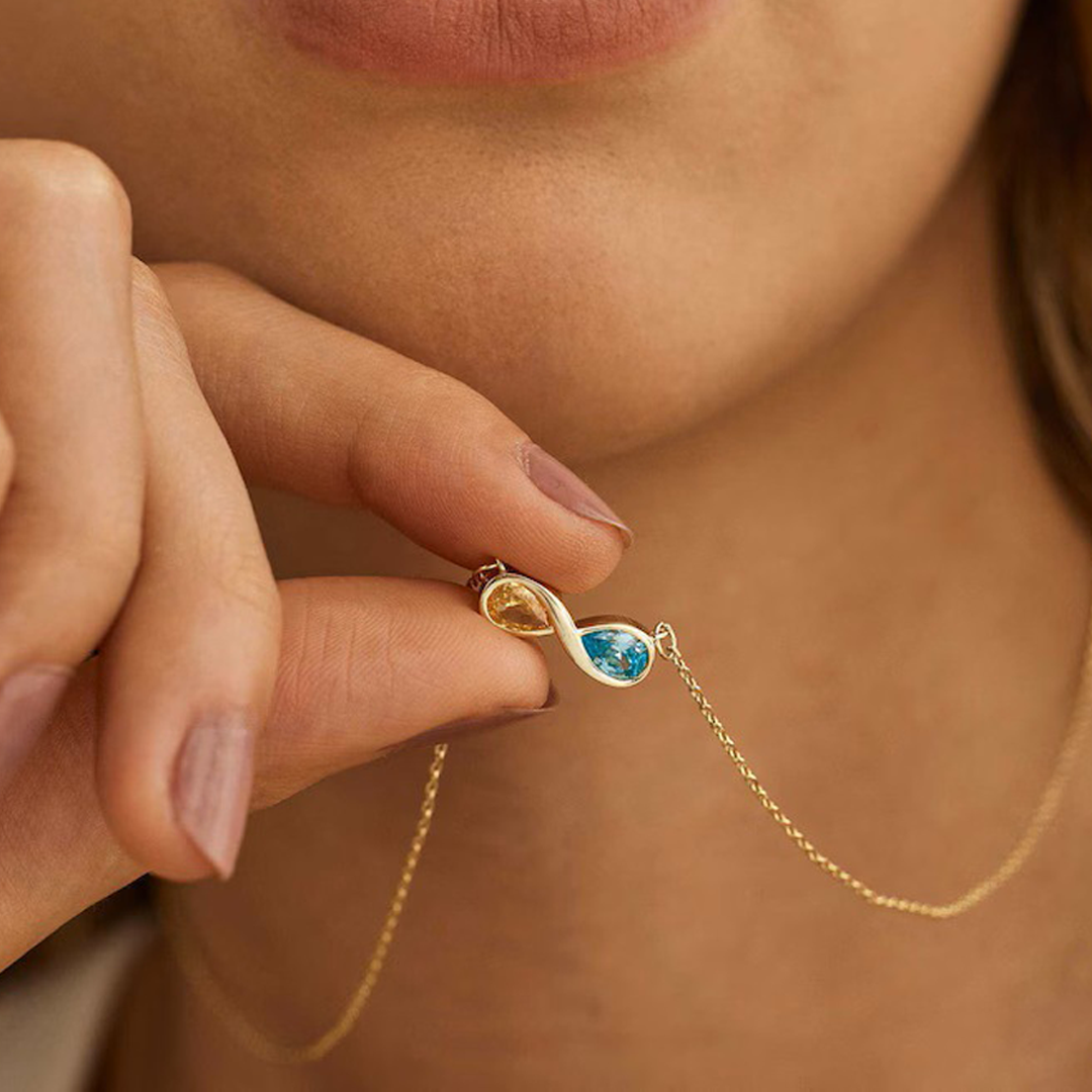 Infinite Love Birthstone Necklace – Custom Month Stone Pendant for Mother & Daughter💝
