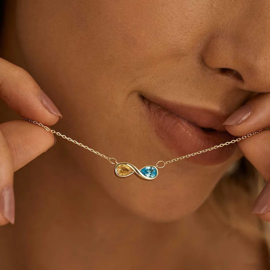 Infinite Love Birthstone Necklace – Custom Month Stone Pendant for Mother & Daughter💝