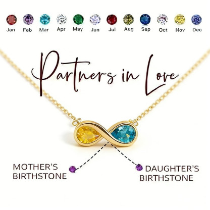 Infinite Love Birthstone Necklace – Custom Month Stone Pendant for Mother & Daughter💝