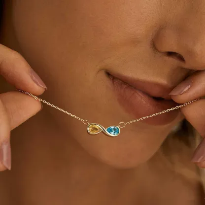 Infinite Love Birthstone Necklace – Custom Month Stone Pendant for Mother & Daughter💝