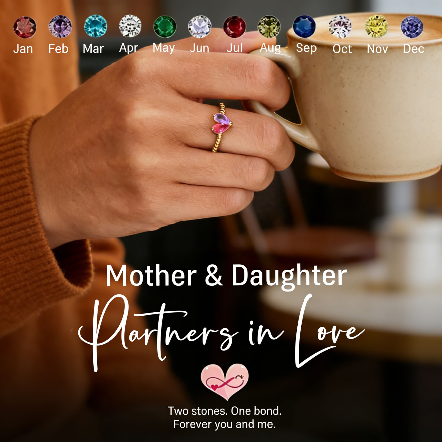 💘Valentine’s Day Gift for Mother & Daughter – Infinite Love Birthstone Ring – Custom 12-Month Stone  🎁 