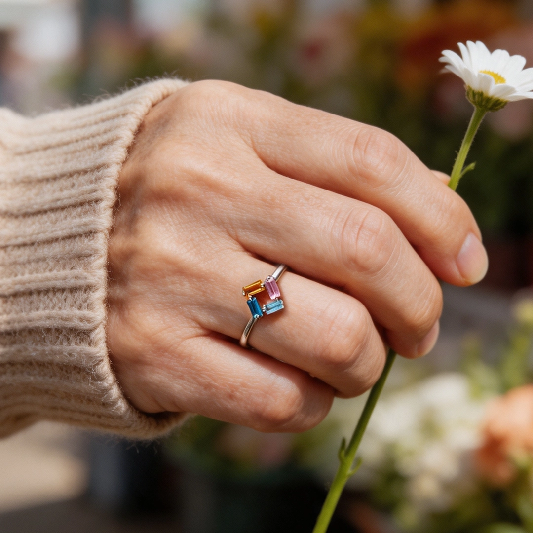 Intertwined Destiny Ring | Geometric Sterling Silver | Custom 3-6 Birthstones | Modern Heirloom Jewelry for Her