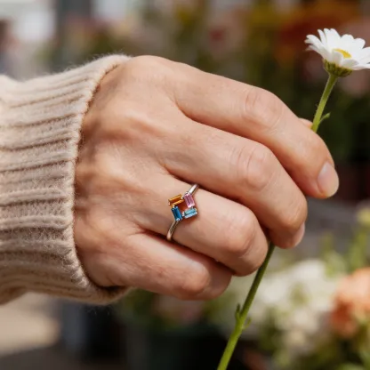 Intertwined Destiny Ring | Geometric Sterling Silver | Custom 3-6 Birthstones | Modern Heirloom Jewelry for Her