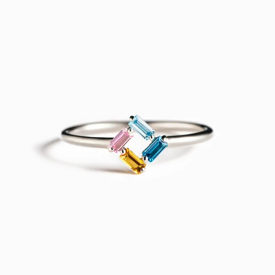 Intertwined Destiny Ring | Geometric Sterling Silver | Custom 3-6 Birthstones | Modern Heirloom Jewelry for Her
