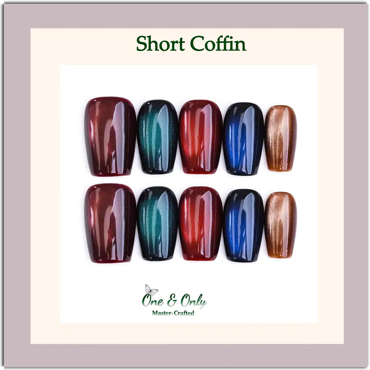 Liquid Hologlam Press-On Nails | Short Coffin Shape | Medium Almond Shape |Iridescent Magnetic Cat Eye Effect| Handcrafted press-on nails