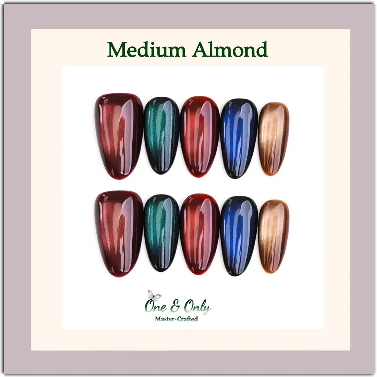 Liquid Hologlam Press-On Nails | Short Coffin Shape | Medium Almond Shape |Iridescent Magnetic Cat Eye Effect| Handcrafted press-on nails