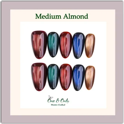 Liquid Hologlam Press-On Nails | Short Coffin Shape | Medium Almond Shape |Iridescent Magnetic Cat Eye Effect| Handcrafted press-on nails