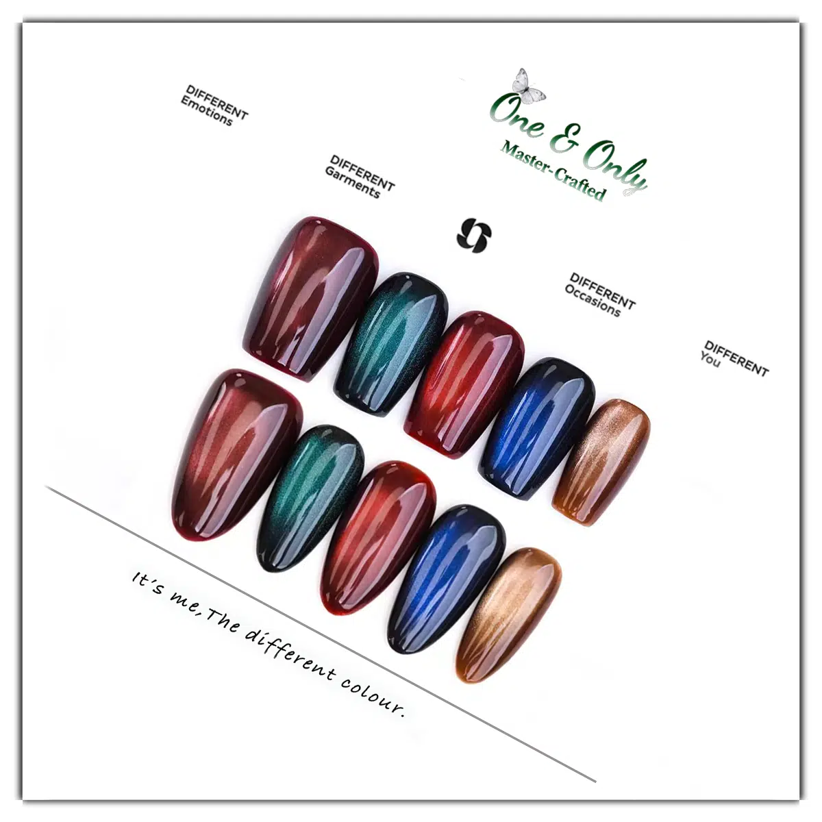 Liquid Hologlam Press-On Nails | Short Coffin Shape | Medium Almond Shape |Iridescent Magnetic Cat Eye Effect| Handcrafted press-on nails