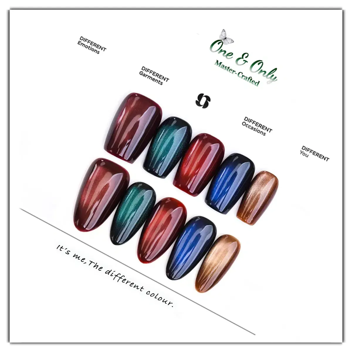 Liquid Hologlam Press-On Nails | Short Coffin Shape | Medium Almond Shape |Iridescent Magnetic Cat Eye Effect| Handcrafted press-on nails