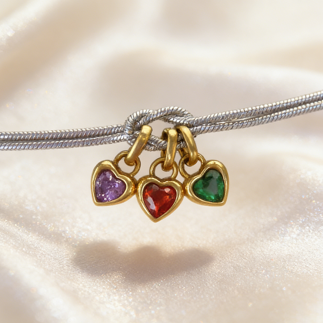 For Mom Custom Love Birthstone Knot Bracelet – Up to 14 Heart-Shaped Birthstones 