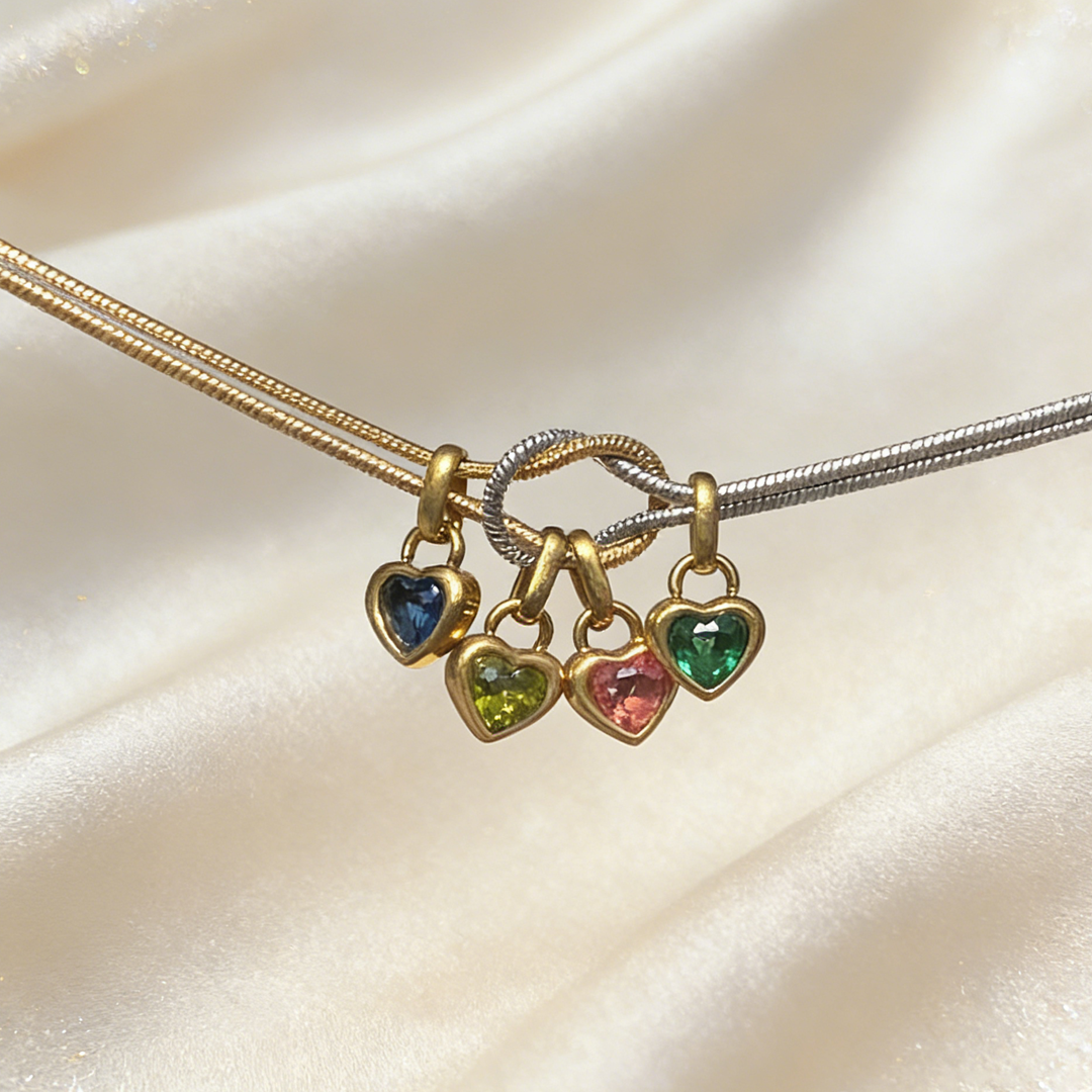 For Mom Custom Love Birthstone Knot Bracelet – Up to 14 Heart-Shaped Birthstones 