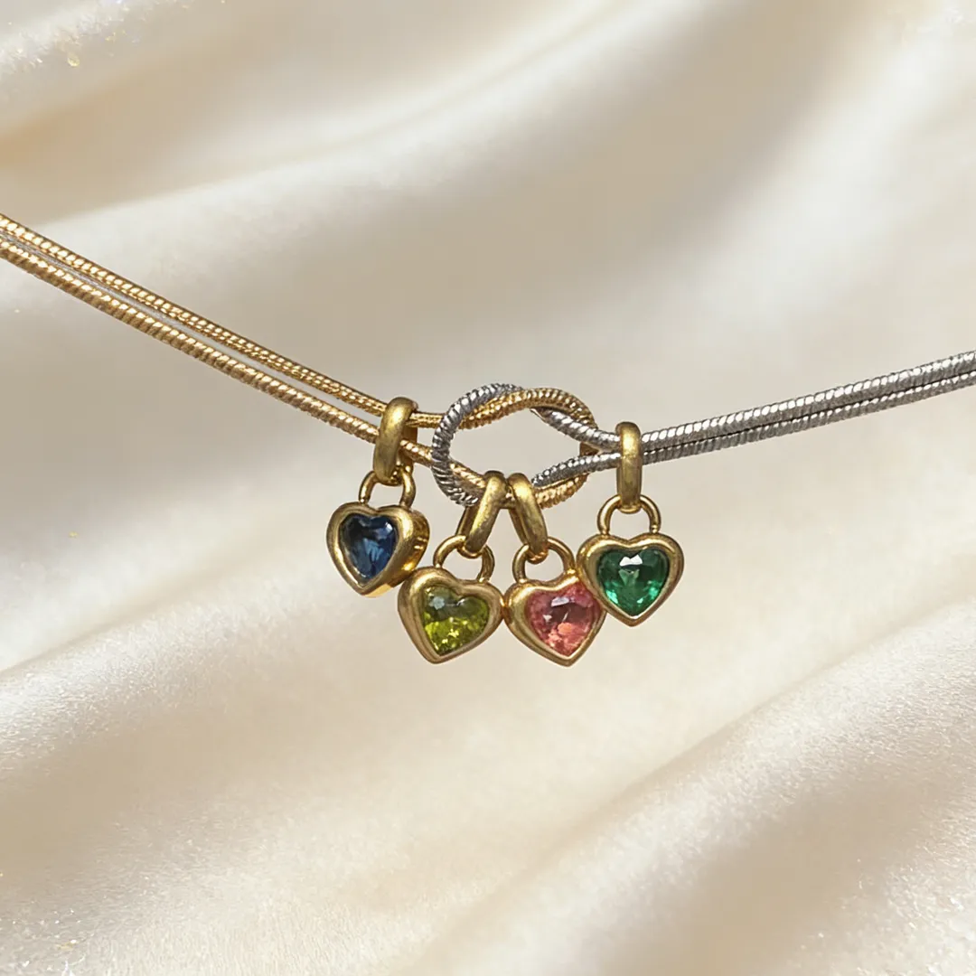 For Mom Custom Love Birthstone Knot Bracelet – Up to 14 Heart-Shaped Birthstones 