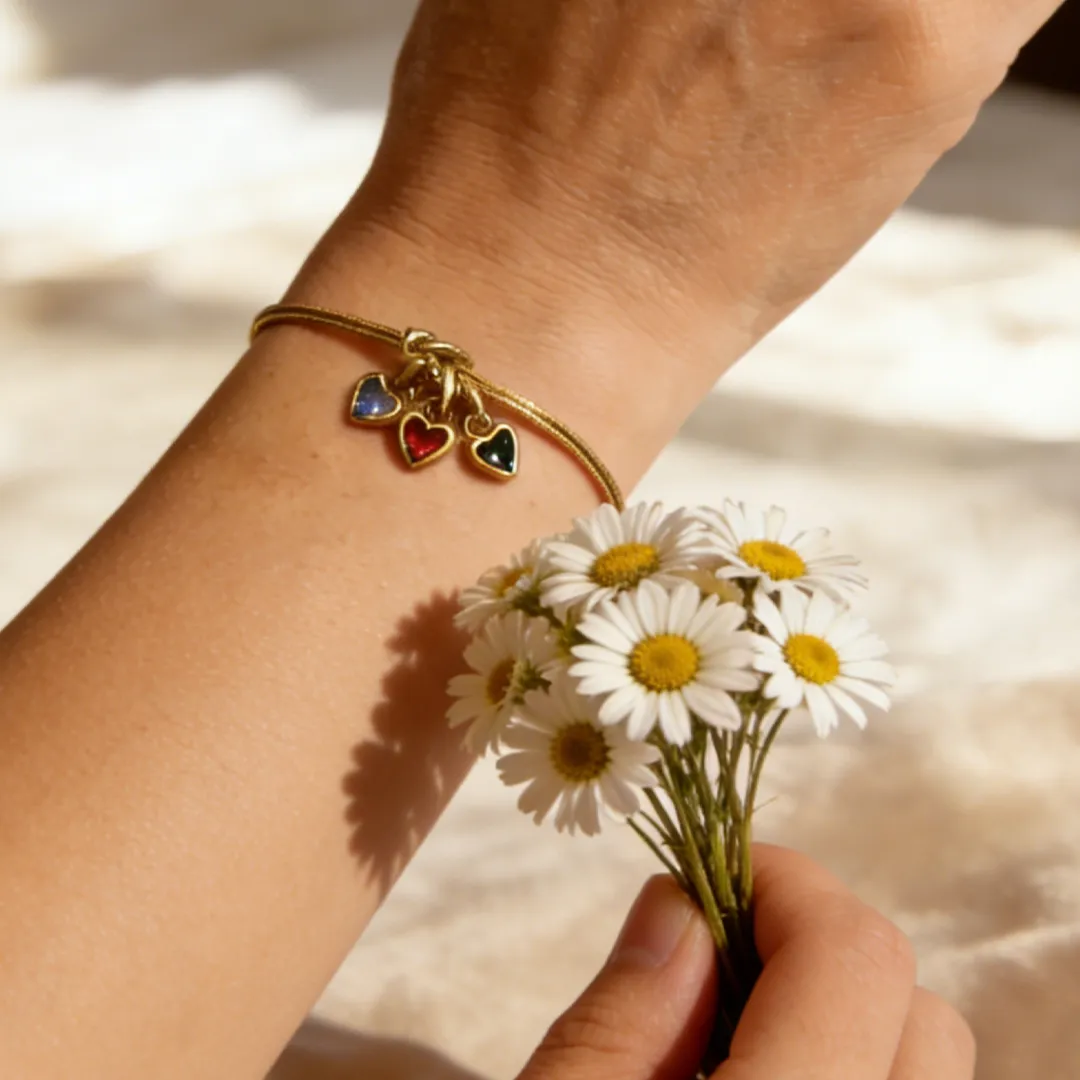 For Mom Custom Love Birthstone Knot Bracelet – Up to 14 Heart-Shaped Birthstones 