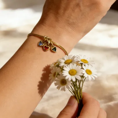 For Mom Custom Love Birthstone Knot Bracelet – Up to 14 Heart-Shaped Birthstones 